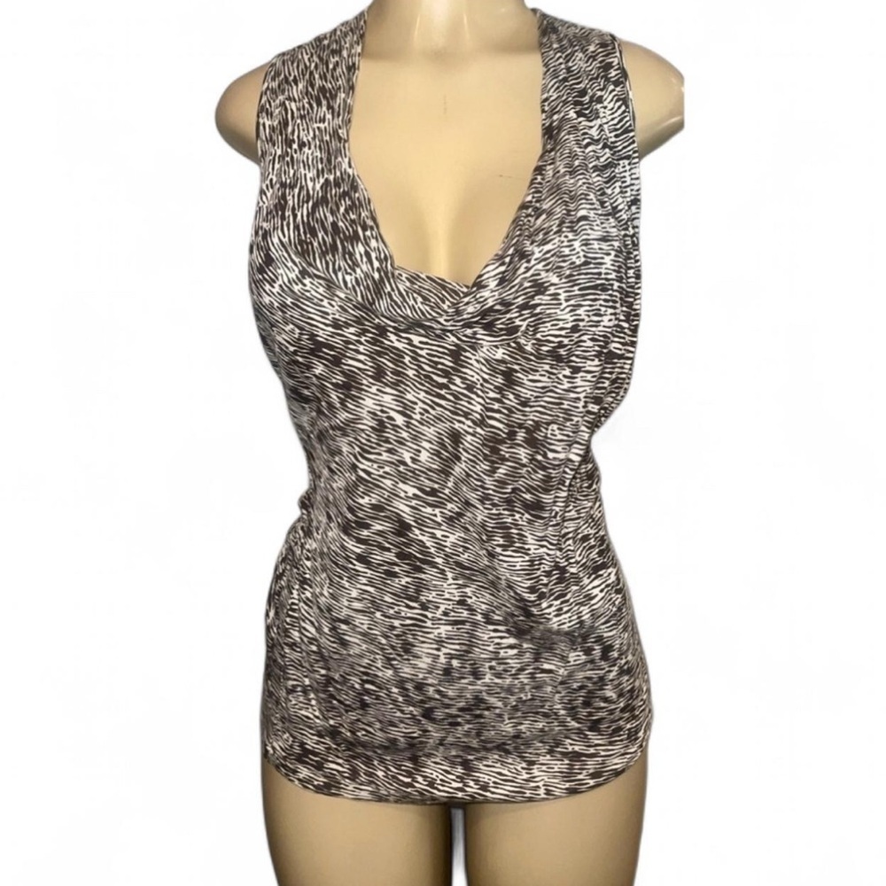 Kenneth Cole New York Brown & White Abstract Zebra Print Cowl Neck Top Medium